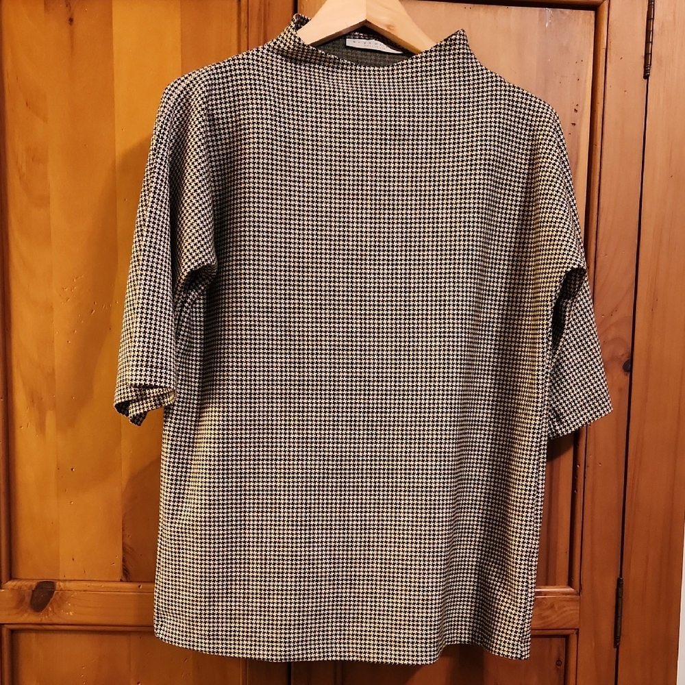 bryn Walker Black and Cream Checkered Blouse